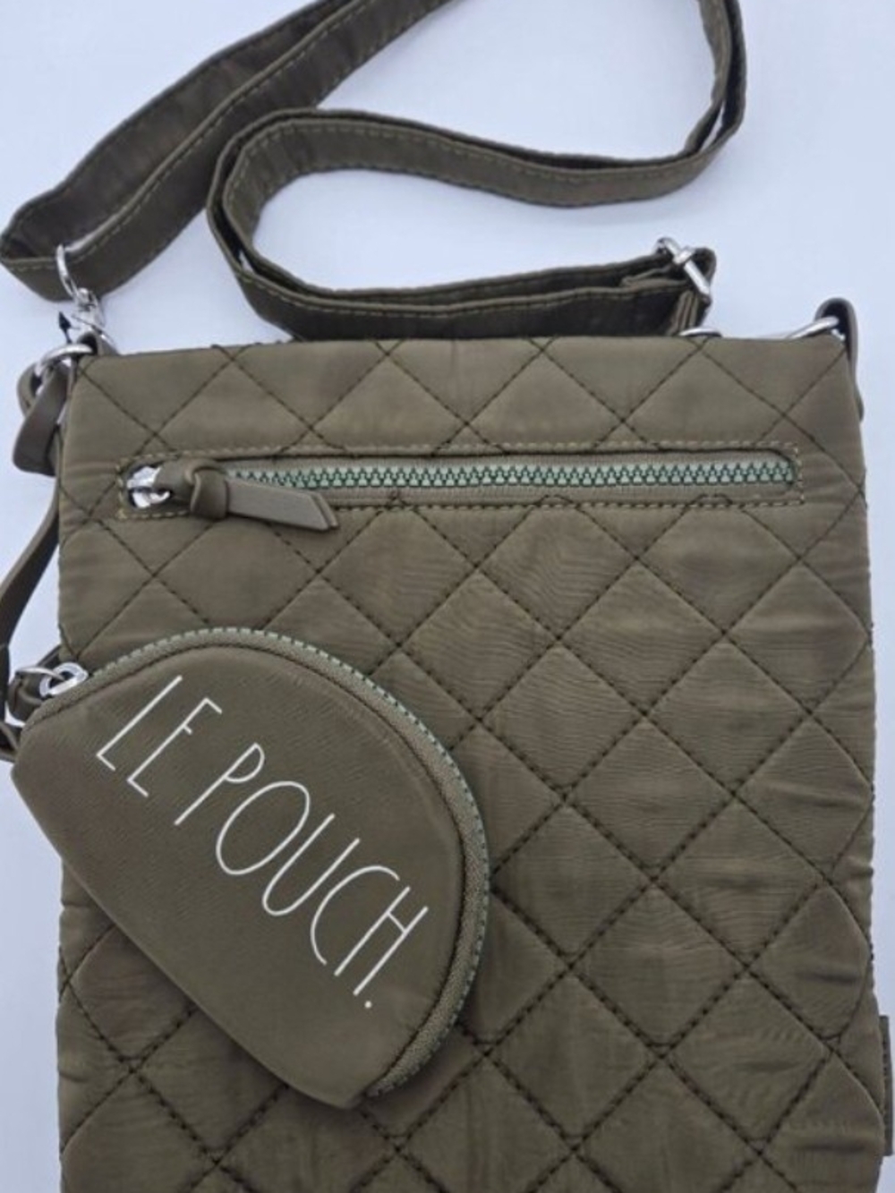 Quilted Crossbody Bag with 'Le Pouch' Coin Case - Olive